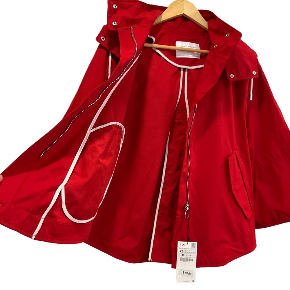 NWT Zara Women’s Red Swing Style Spring Jacket With Removable Hood Size … - Picture 6 of 16